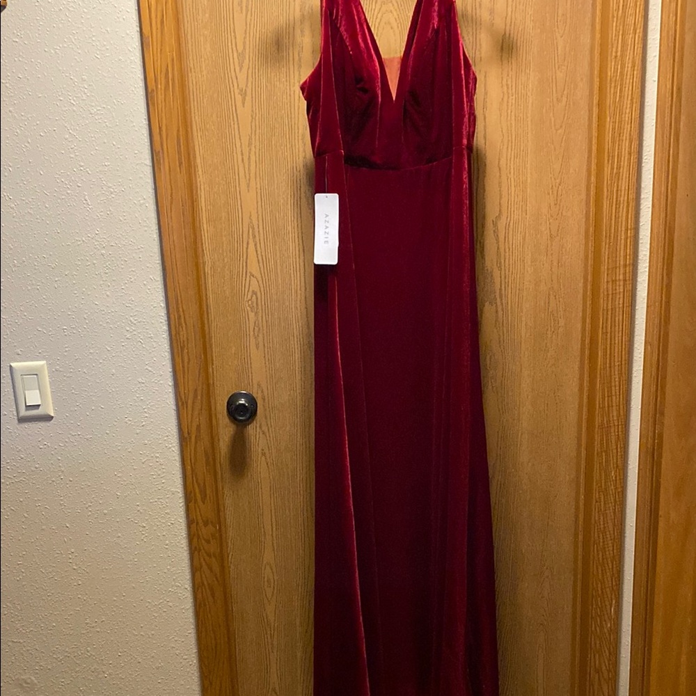 Azazie Red Plunge Gown for Weddings or that special cruise ship dinner